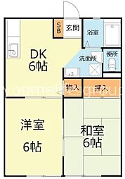 リバーサイドハイツB 2DKの間取図画像