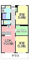 ジュヌ・プリーモ 2LDKの間取図画像