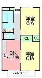 メイプルカーサ 2DKの間取図画像