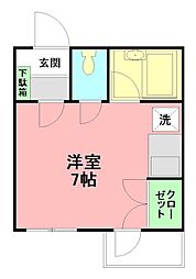 うさみハイツ ワンルームの間取図画像