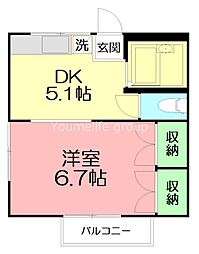 パープルハイツ 1DKの間取図画像