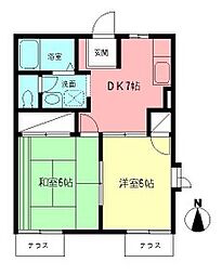 けやきハイツ1 2DKの間取図画像
