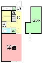 レオパレスサンハイム 1Kの間取図画像