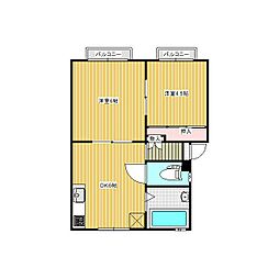 シーサイドコーポB 2DKの間取図画像