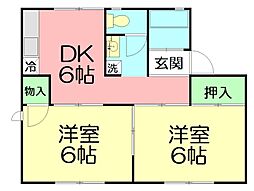 セジュール中原 2DKの間取図画像