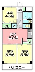 藤和平塚コープ 3DKの間取図画像