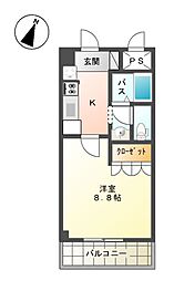 ポスト・マローネ 1Kの間取図画像