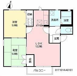 ウエスト・ヴィレッヂ　Ａ棟 1階2LDKの間取り