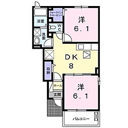 ドミールシャルマンIII 1階2DKの間取り