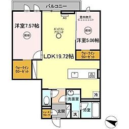 ラ・カーサ・フェリーチェ 1階2LDKの間取り