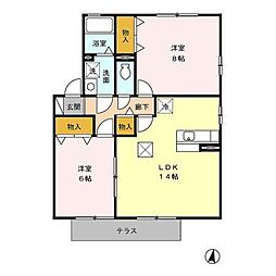 グリーンビレッジ　A棟 1階2LDKの間取り