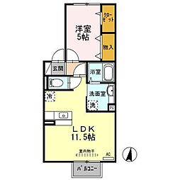 シャトレ夢咲 1階1LDKの間取り