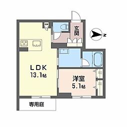 シャーメゾン県庁南A 1階1LDKの間取り