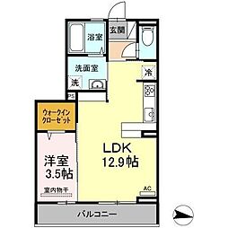 Adele八戸溝 2階1LDKの間取り