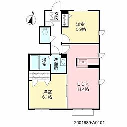 グリーンヒルズ五領　A棟 1階2LDKの間取り