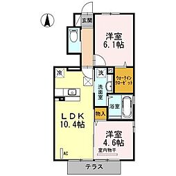 フローラIII番館 1階2LDKの間取り