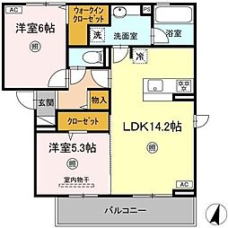 ル・シュマン 3階2LDKの間取り