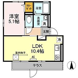 インペリアルヴィラ 1階1LDKの間取り