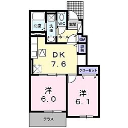 アーバンヴィラＢ 1階2DKの間取り