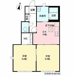 サンフラッツ柿園A 1階2DKの間取り