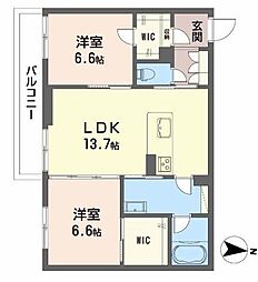シャーメゾン県庁南A 2階2LDKの間取り