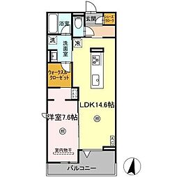 グランフォース 3階1LDKの間取り