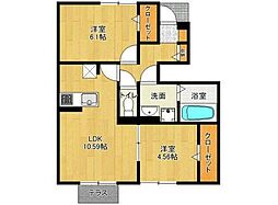 テ・ゾーロ結 1階2LDKの間取り