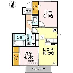 フローラルＪＩＮ 1階2LDKの間取り