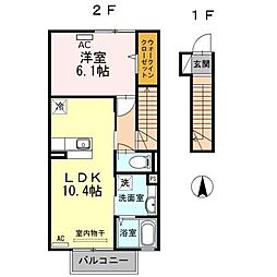 フェリオ 2階1LDKの間取り