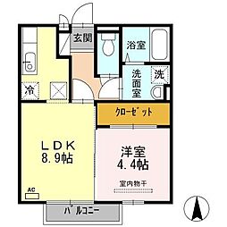 ヴィラージュ天祐館 1階1LDKの間取り