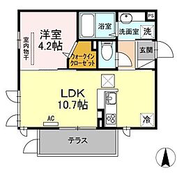 サザンクロス 1階1LDKの間取り