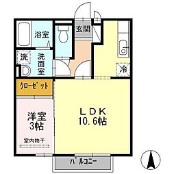 ヴィラージュ天祐館 2階1LDKの間取り
