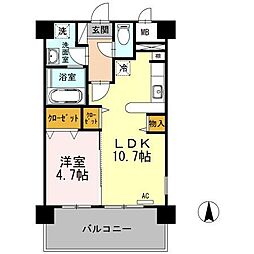 カンフォーラ松原 1LDKの間取図画像