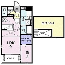 リバシティ夢咲3 1LDKの間取図画像