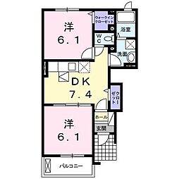 ヌーベル・ソレイユB 2DKの間取図画像