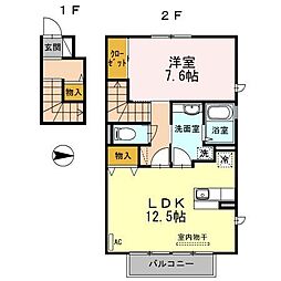 リシェス16 1LDKの間取図画像