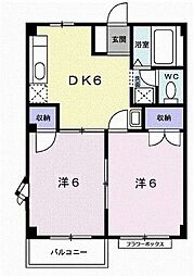 カーサブランカ2 2DKの間取図画像