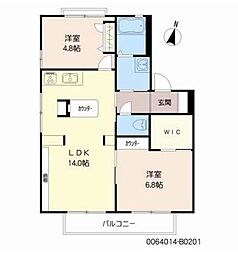 ドミール・ド・エルB 2LDKの間取図画像