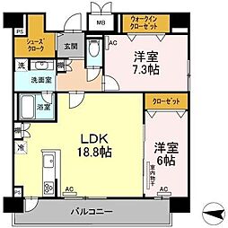 adorable 6階2LDKの間取り