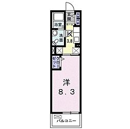 シャルモントゥ2 1Kの間取図画像