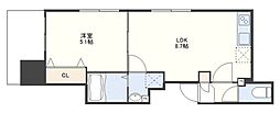 Forbis稲荷町 1LDKの間取図画像