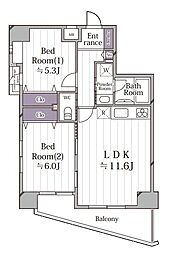 セザール平和台ガーデン 2LDKの間取図画像
