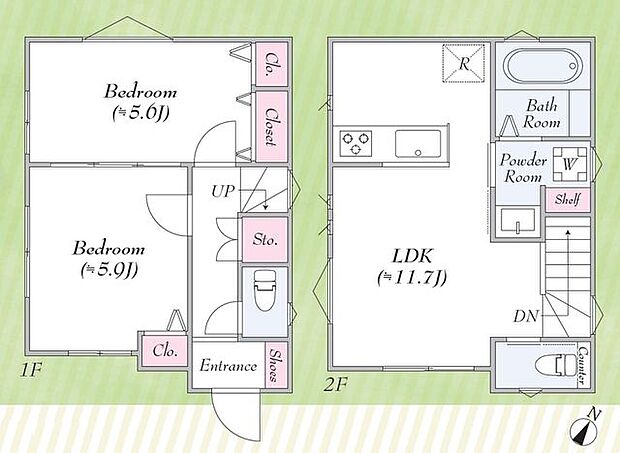 外からの視線が気になりにくい2階リビング。各所に収納を設けているので室内スッキリ片付きます。