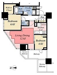 ブリリアタワー池袋West 2LDKの間取図画像