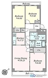 コスモ市川パサージュ 3LDKの間取図画像