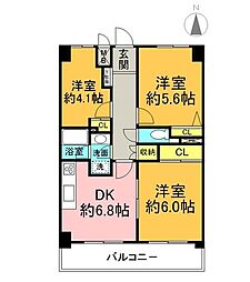 アーバンヒルズマンション北綾瀬第2 3DKの間取図画像