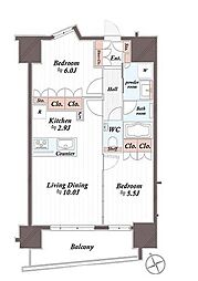 パレステージ上野 2LDKの間取図画像
