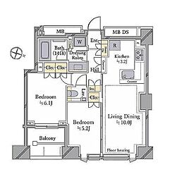 シティタワー上野池之端 2LDKの間取図画像