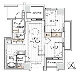ノルディックマンション文京白山 2LDKの間取図画像