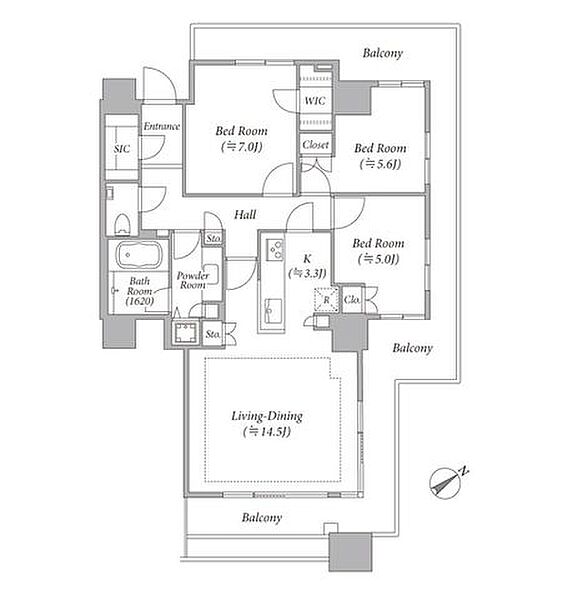角部屋につき明るく風通しの良い室内。各所に収納を設けており荷物が多い方も安心です。